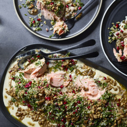 Shane Delia’s Show-stopping Baked Salmon With Tarator, Burnt Butter And Pomegranate Tabouli