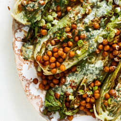Broiled Romaine Salad With Crispy Chickpeas And Caesar Dressing