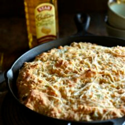 Cheesy Green Chile Skillet Beer Bread