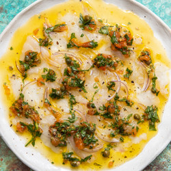 Bream Carpaccio With Tomato Confit Sauce Vierge