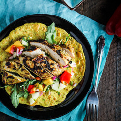 Curry Chicken w/ Chickpea Crepes &amp; Mango Salsa
