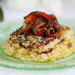 Roasted Cauliflower Medallions w/ Chimichurri, Roasted Peppers &amp; Risotto