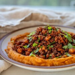 Whipped Caramelized Sweet Potato With Smoky Tofu Crumbles