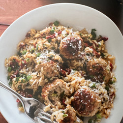 Turkey meatballs with lemony brown rice and sun dried tomatoes