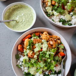 Roasted Cauliflower And Lentil Bowls With Green Tahini Sauce