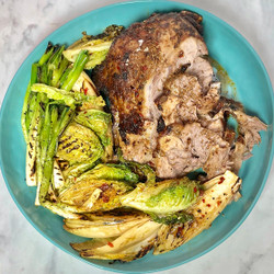 Harissa Barbecued Lamb With Charred Greens