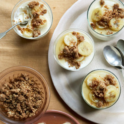 Yoghurt Panna Cotta With Banana And Tahini Crumble dessert