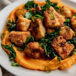 Maple Miso Whipped Sweet Potatoes With Cornmeal Crusted Tofu