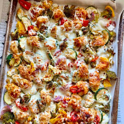 Cheesy Chicken Veggie Sheet Pan Dinner