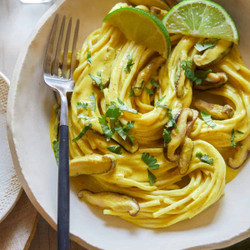 Thai Yellow Curry Noodles With Shiitake Mushrooms