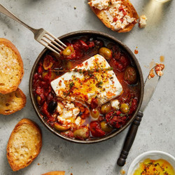 Baked Feta With Olives And Roasted Tomatoes