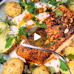 Pan-seared Halibut With A Zesty Lemon And Dill Yogurt Sauce Served With Herb-roasted Potatoes