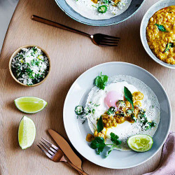 Egg Hoppers With Green Sambol And Coconut Gravy