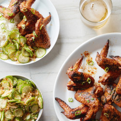 Grilled Wings With Cucumber-kimchi Salad