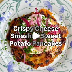 Crispy Cheese Smashed Sweet Potato Pancakes + Chilli Fried Egg