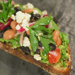 Avocado Toast With Herby Bean Salad And Roasted Tomatoes