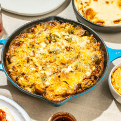 Tingly Cheesy Brussels Sprouts &amp; Sausage Bake