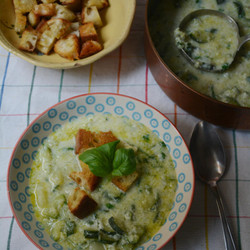 Courgette Soup With Egg, Parmesan, Basil And Croutons