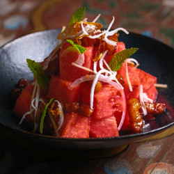 Spiced Watermelon Salad with Sticky Pork &amp; Mint &amp; Coconut