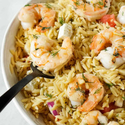 Lemon Orzo Salad With Garlic Butter Shrimp