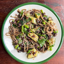 Silky Soba Noodle + Black Bean Salad With Miso Tahini Dressing