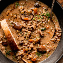 Creamy Mushroom Barley Soup With Lentils &amp; Dill (vegan)