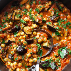 Braised Harissa Eggplant With Chickpeas