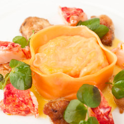 Lobster Tortelloni, Roast Chicken Wings And Sweetcorn Purée