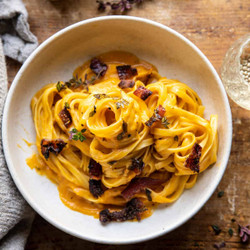 Butternut Squash Pasta Carbonara With Rosemary Bacon