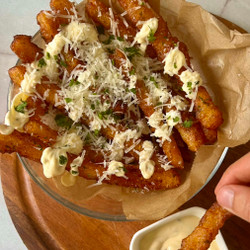 Crunchy Japanese Long Fries With Garlic Mayo Parmesan Sauce