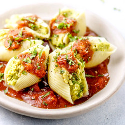Split Pea Pesto Stuffed Shells (vegan)
