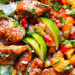 Cilantro-lime Honey Chicken Bowls With Peach or Mango Avocado Salsa And Rice