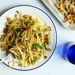 Spaghetti Aglio E Olio With Cannellini Croutons
