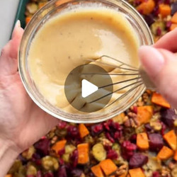 Roasted Brussels Sprouts, Sweet Potato, &amp; Beet Salad With Maple Tahini Dressing