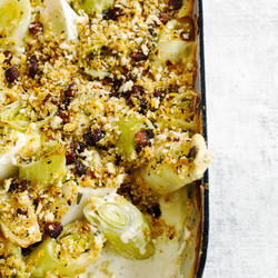 Blue Cheese Leeks With Crispy Bacon Breadcrumbs