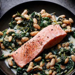 Salmon With Creamy Spinach &amp; Beans