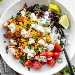 Roasted Cauliflower Taco Bowls With Cilantro Lime Ranch