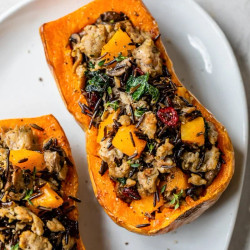 Stuffed Butternut Squash With Wild Rice And Sausage