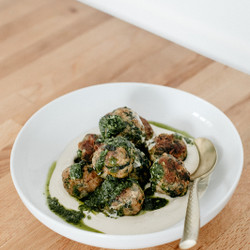 Turkey Spinach Meatballs With Tahini And Chimichurri