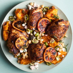Charred Chicken With Sweet Potatoes And Oranges