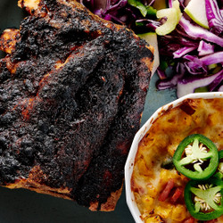 Baby Back Ribs With Cheesy Corn And Slaw