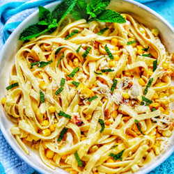 Crab And Corn Fettuccine With White Wine Lemon Butter Sauce