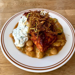 Harissa Cod With Leeky Beans & Jalapeño