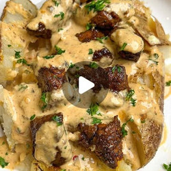 Steak Stuffed Potatoes With Parmesan Cream Sauce