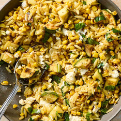 Charred Corn And Zucchini Orzo Salad