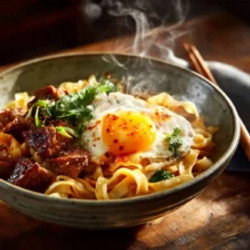 Spicy Lamb Chop Noodles With A Fried Egg