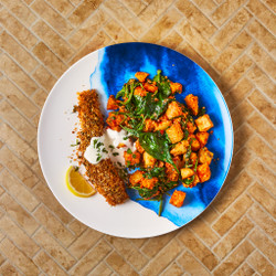 Herb-crusted Salmon With Romesco Potatoes And Aioli