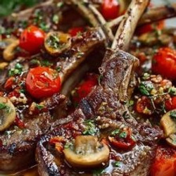 Marinated Greek Lamb Chops With Mushrooms And Tomatoes