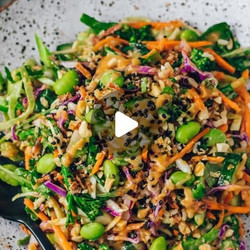 Brown Rice, Tofu &amp; Edamame Salad With Peanut Dressing