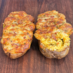 Breakfast Baked Potatoes With Bacon, Sausage &amp; Cheese